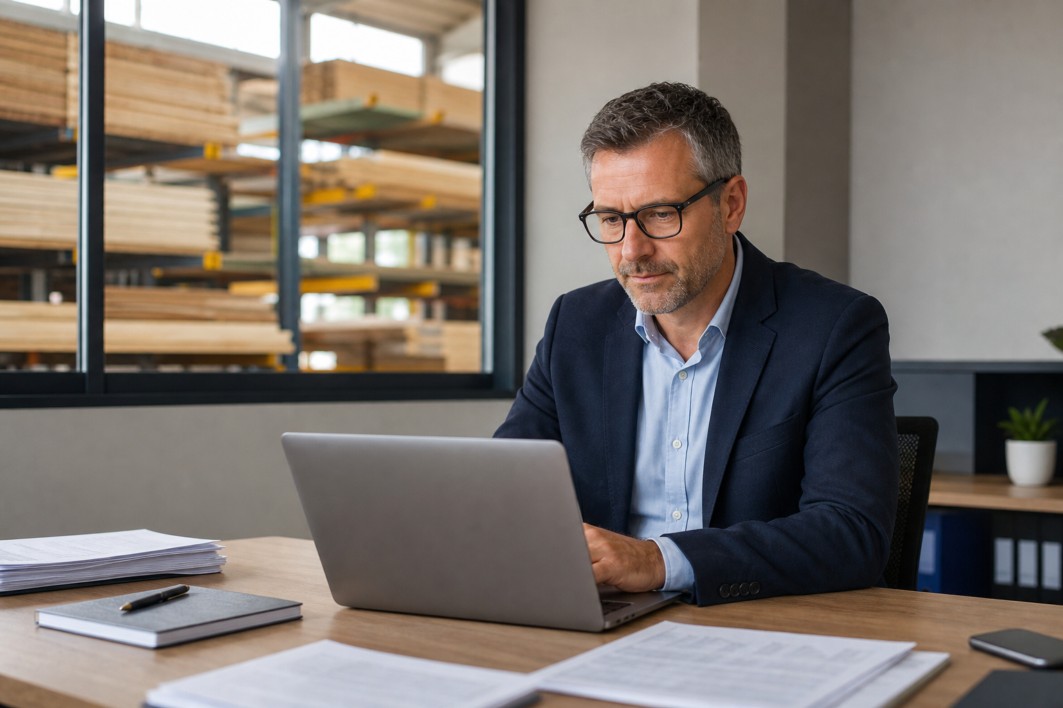 Credit manager reviewing a building materials customer application