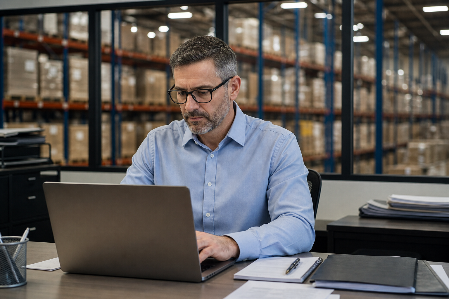 Credit manager reviewing a wholesale distribution customer application