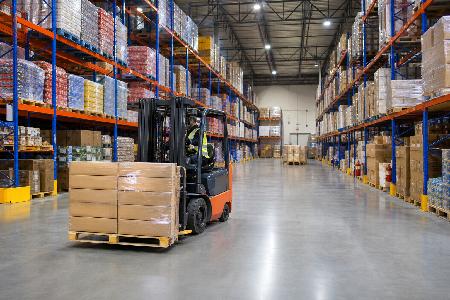 Wholesale distribution warehouse with pallet inventory and logistics operations
