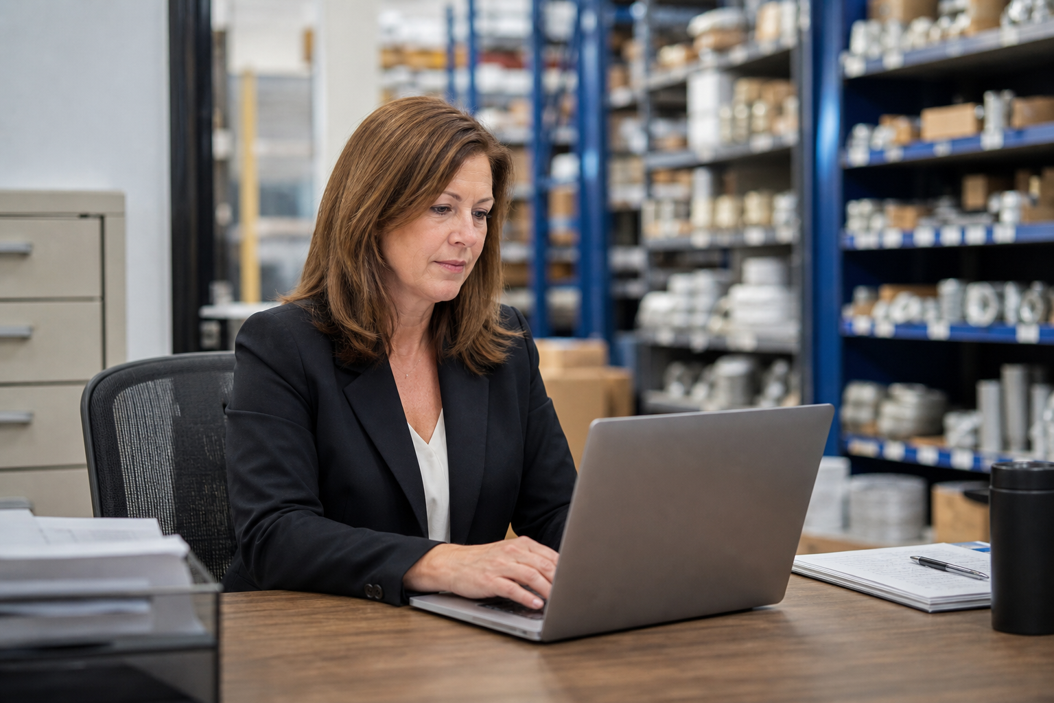 Credit manager reviewing an industrial supply customer application