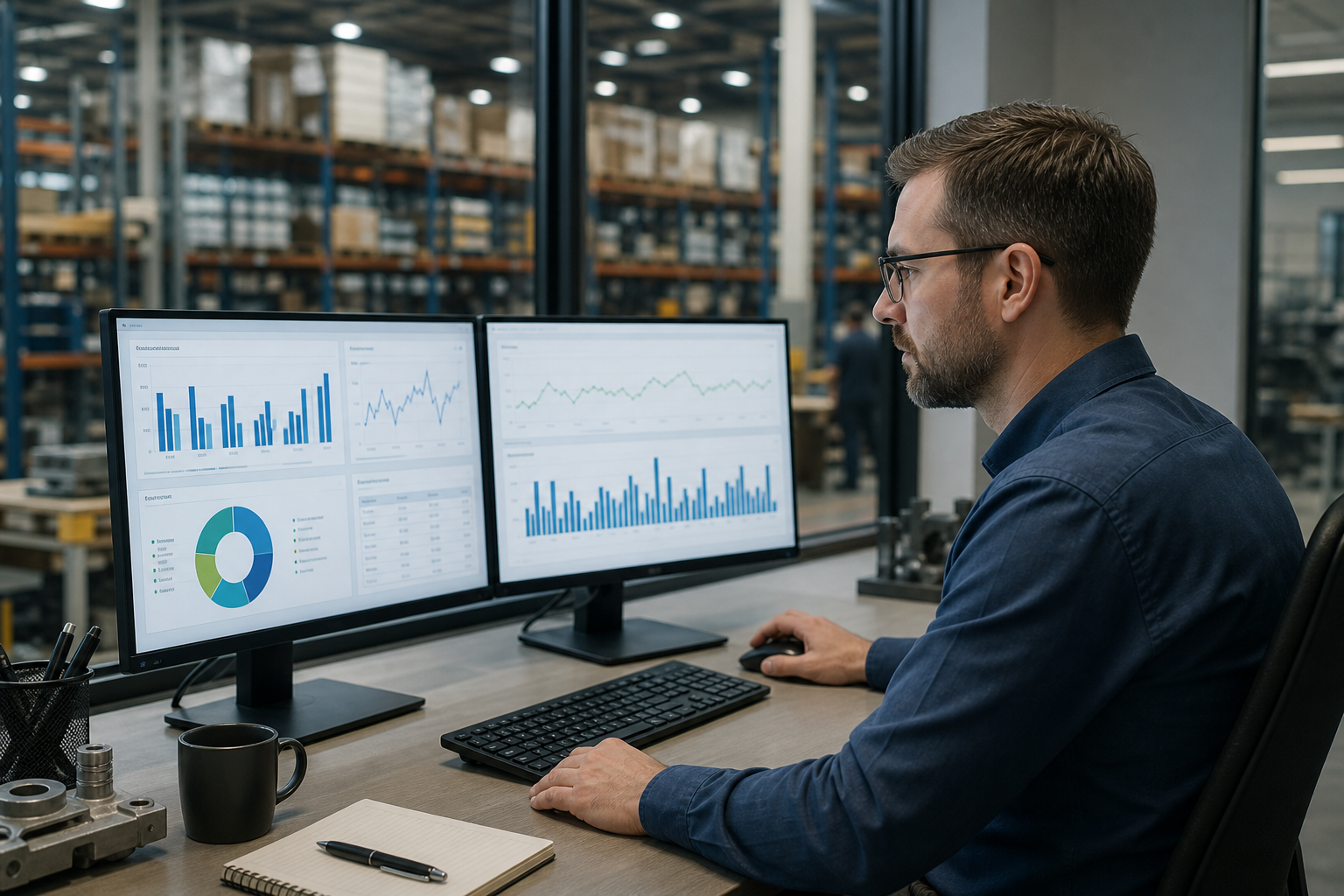 Analyst monitoring payment trends for industrial supply accounts